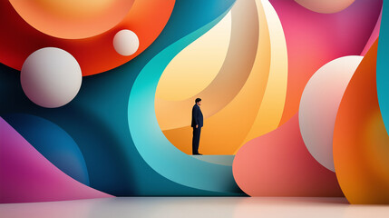 Fototapete - An immersive dreamscape where vibrant colors and enigmatic shapes converge, inviting the viewer on a surreal journey