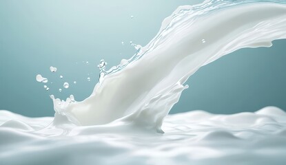 Poster - Splashing Fluid Motion with Soft White Texture Against Gentle Blue Background, Capturing Dynamic Energy and Natural Elegance in Still Life Photography