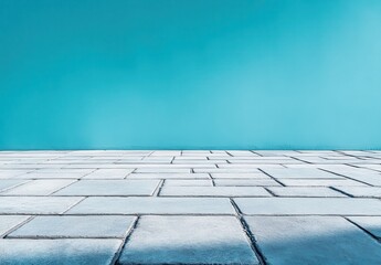 Poster - Textured white tiles on a sunny day against a bright turquoise wall, creating a relaxing and modern atmosphere in a minimalist style.
