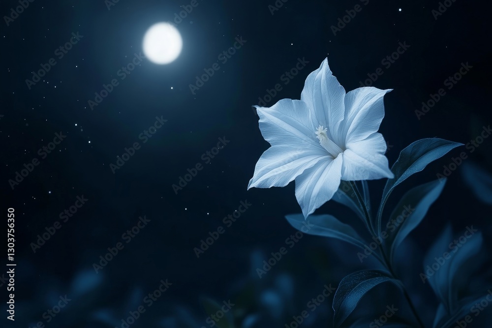 Moonflower blossom under the soft glow of moonlight, showcasing its