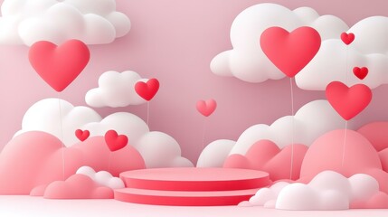 Poster - A sleek minimal scene featuring a glass podium, perfect for showcasing Valentine products in a soft pink hue.
