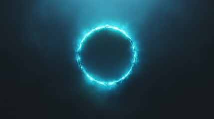Wall Mural - a glowing blue energy ring floating in a dark space