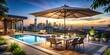 © DigitalArt Max - Luxury Patio Umbrella for Outdoor Dining by Poolside with Cityscape View, Elegant Shade Design, Modern Lifestyle, Summer Retreat, Relaxation Area, Stylish Architecture