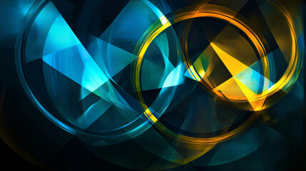 Poster - Abstract Blue and Gold Glowing Circles Light Energy Design