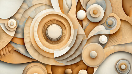 Fototapete - An intricate tapestry of geometric patterns and organic forms, rendered in muted earth tones