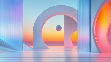 Fototapete - An otherworldly scene where neon lights intertwine with celestial bodies, creating a vibrant tapestry