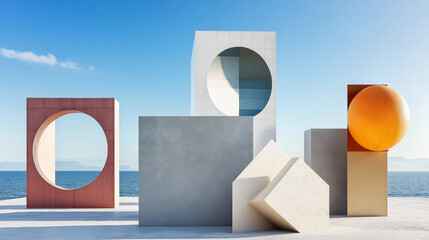 Fototapete - Two geometric figures in the foreground, while a third one is in the background