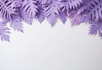 Poster - Purple Paper Leaves. Cutout Design On White. Modern Craft. Delicate Texture. Soft Light. Creative Art. Visual Appeal. Presentation Backdrop. Aesthetic Style. Artwork. Project Design.