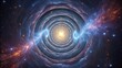 © Kanisorn - A vibrant time portal vortex dimension gateway with swirling energy layers and crisp digital fractals set against an expansive cosmic background