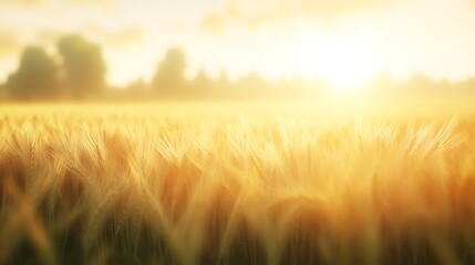 Poster - ahmadwahyuutomo776@gmail.com A serene golden wheat field at sunrise with soft wind, evoking tranquility and natural beauty.