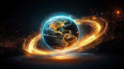 Wall Mural - glowing earth with cosmic rings and stars effect