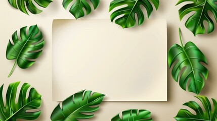 Poster - Elevate your designs with this stylish square mockup showcasing vibrant plant shadows, perfect for logos and flyers on beige.