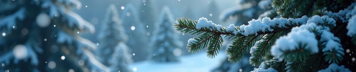 Wall Mural - Snowflakes dance among the branches of coniferous trees, tree, frost
