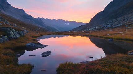 Poster - ahmadwahyuutomo776@gmail.com A serene mountain lake at dawn, capturing beautiful reflections in tranquil waters.