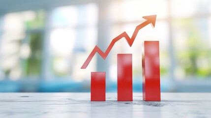 Poster - Red Bar Graph with Rising Arrow on Blurred Business Background