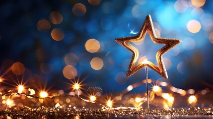 Poster - Glittering Star Decoration with Bokeh Lights in Background