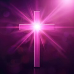 Poster - Glowing Cross with Radiant Light on Purple Background