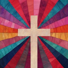 Poster - Colorful Abstract Background with Cross and Radiant Rays of Light