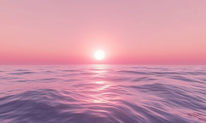 Aufkleber - A serene pink sunrise over an endless ocean, capturing gentle waves and tranquility in a stunning landscape image.