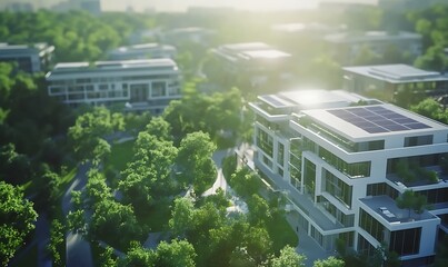 Leinwandbilder - Aerial view of a futuristic smart city featuring 100% renewable energy solutions.