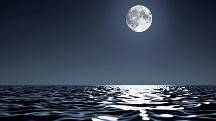 Wall Mural - a calming moonlit ocean scene with a full moon illuminating the night sky – casting a shimmering ref