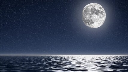 Wall Mural - a calming moonlit ocean scene with a full moon illuminating the night sky – casting a shimmering ref