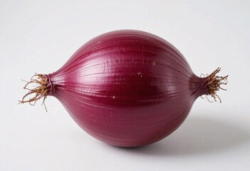 Poster - Red Onion Portrait. A Vibrant Close-up Capturing The Intense Color, Smooth Texture, And Delicate Roots. Perfect For Culinary, Healthy Eating Projects, And Adding Visual Appeal To Any Design.