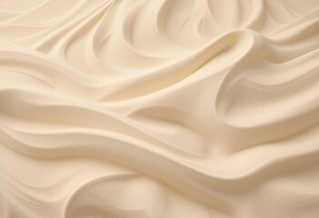 Poster - Creamy Waves Abstract. Soft Fabric Folds Create. Warmth Texture Close Up. Gentle Light Pastel Serenity. Dynamic Curves Invite Visual Comfort. Neutral Background For Design.