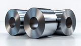 Three steel coils on a white surface.