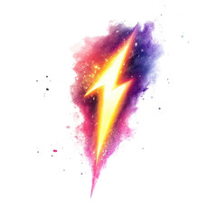 a vibrant lightning bolt graphic surrounded by colorful abstract splashes, showcasing energy and dyn