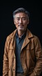 © sevenSkies - Asian middle aged guy plain black background in casual stylish fashion whole body portrait