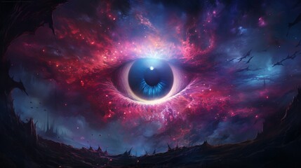 Wall Mural - A nebula forming a surreal eye of swirling neon plasma