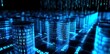 © Shelley - 3D render of glowing blue cylinders on a black background, with data points and binary code. Industrial, futuristic vibe with illuminated tubes and spotlight effect..