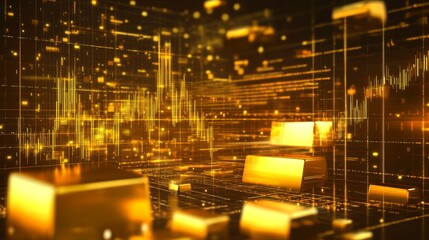 Fototapete - A creative infographic-style gold price graph with arrows, percentage changes, and key financial metrics.