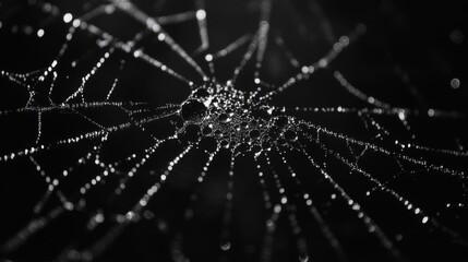 Poster - A spider web covered in morning dew, each droplet sparkling like tiny pearls.
