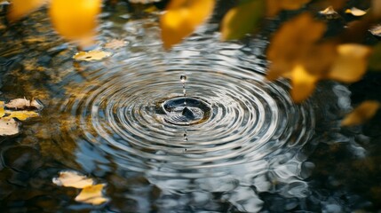 Aufkleber - A water droplet falling into a still pond, creating gentle ripples and a perfect reflection of the sky.