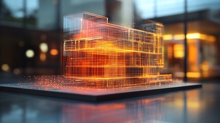 Aufkleber - Futuristic Architecture Model with Glowing Lines and Modern Design Elements