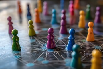 Poster - Colorful Wooden Figures Network Connection Abstract Business Teamwork Concept Modern Design Digital Art Illustration Graphic Resource Background Image