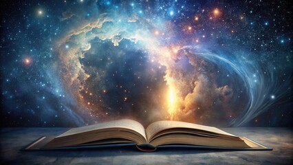 Wall Mural - An Open Book Reveals a Cosmic Tapestry of Stars and Nebulae, a Universe of Knowledge and Wonder Awaits
