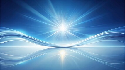 Wall Mural - abstract serene blue sky with glowing celestial rays and reflective water surface