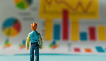 Poster - Toy Figure Analyzing Financial Charts and Data