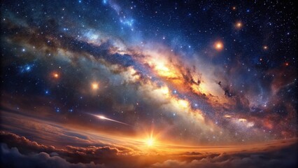 Wall Mural - A Breathtaking Celestial Panorama Sunrise Over a Cloud Sea with a Vivid Milky Way and Shooting Star