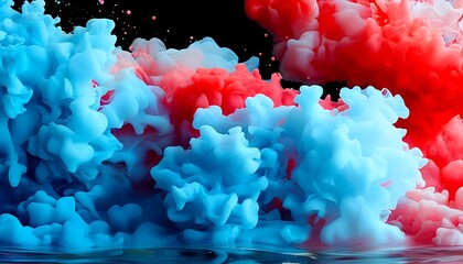Poster - Vibrant colorful smoke explosion studio setting digital art abstract environment aerial view creative concept