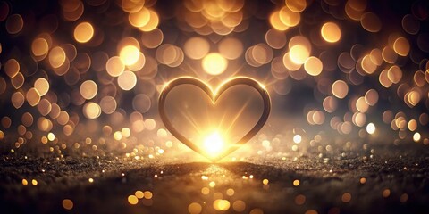Wall Mural - golden heart radiating warmth amidst sparkling lights on a dark background