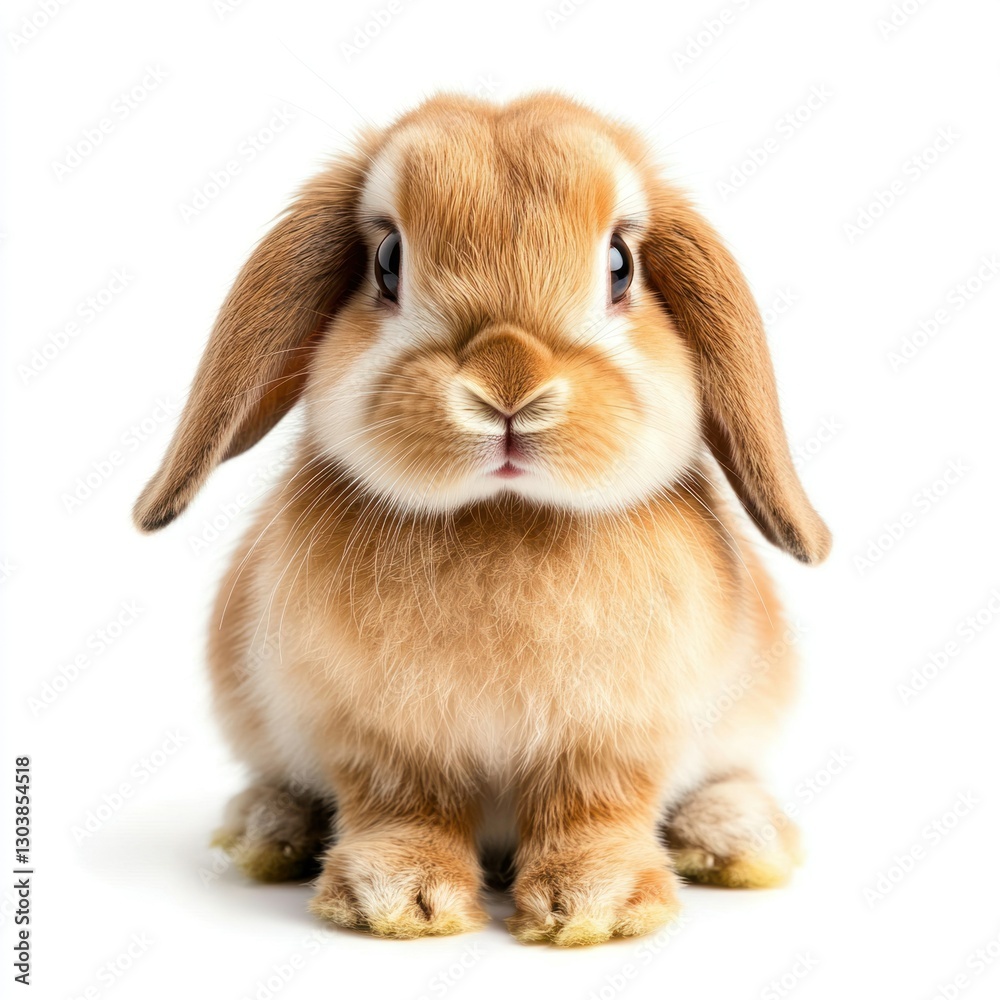 Professional image of a fluffy Holland Lop rabbit with a seamless white ...