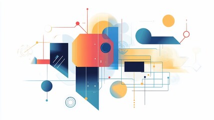 Aufkleber - Abstract Geometric Composition with Lines, Shapes and Color Gradients