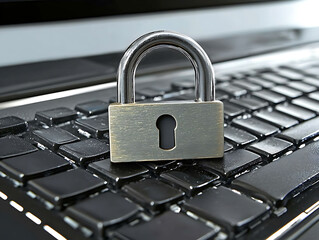 Poster - Closeup of a padlock on a laptop keyboard symbolizes online security, data protection, and cybersecurity.