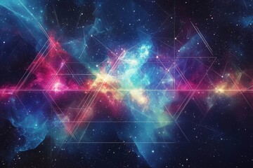 Wall Mural - abstract cosmic nebula with geometric lines vibrant colors and starlight background
