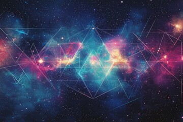 Wall Mural - abstract cosmic nebula with geometric lines starry night sky space art galaxy background