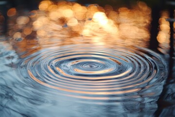 Wall Mural - Serene Water Ripples Golden Sunset Reflection on Still Pond Surface